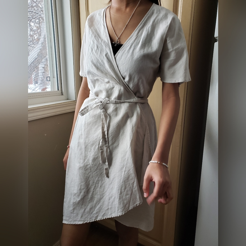 Babaton Wallace Linen Cotton Wrap Dress XS